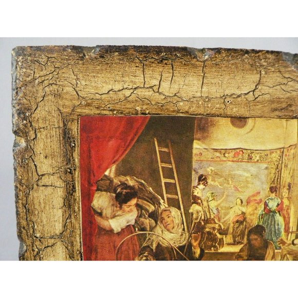 Velazquez Art Print Decoupage & Antiqued Finish on Wood Panel the Women Spinners - Picture 10 of 12